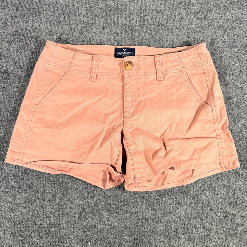 American Eagle Shortie Chino Shorts Size 2 Salmon Pink Coral Stretch Womens 2"